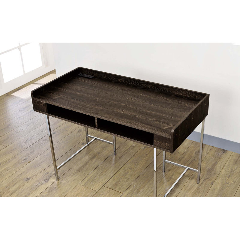 Bureau d'ordinateur contemporain avec prises de courant intégrées et tiroir de rangement pour des solutions d'espace de travail efficaces pour le bureau à domicile (BUREAU NON FAUTEUIL)