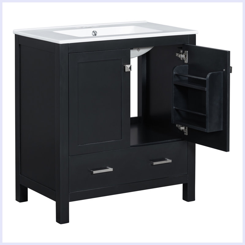 Modern Bathroom Vanity with Single Sink and a Drawer, Black