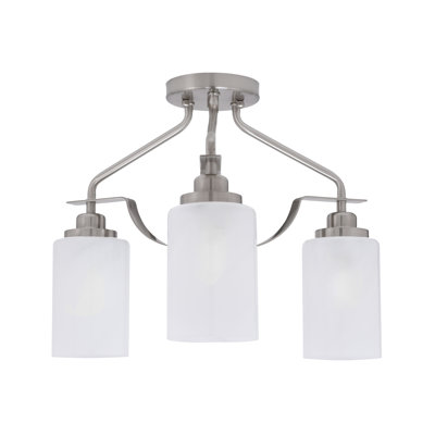 Odyssey 3 Light Semi-Flush Shown In Brushed Nickel Finish With 4" White Marble Glass