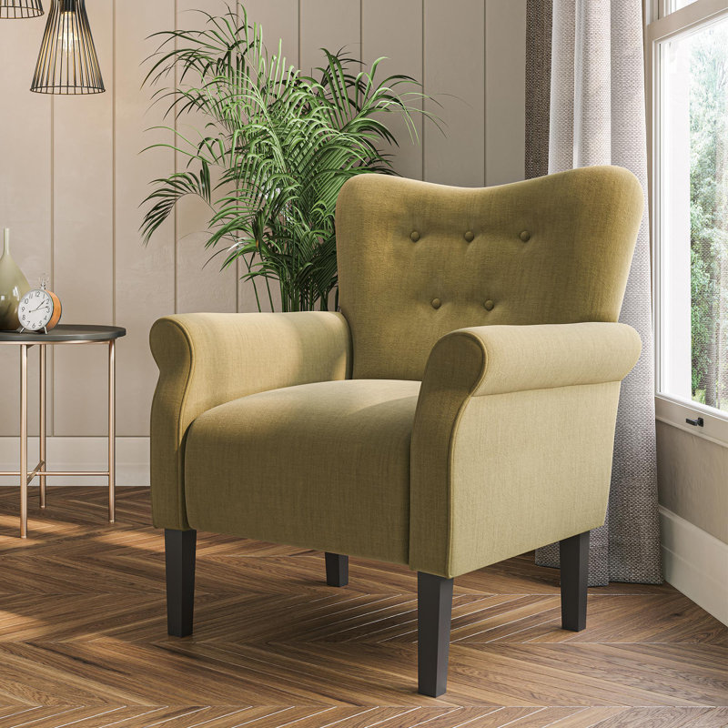  Modern Accent Chair 30.3" Wide High Back Tufted Upholstered Armchair, Avocado Linen