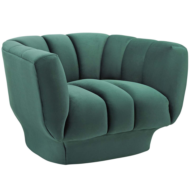 Vintage Glamour Green Velvet Extra Wide Armchair with Channel Tufting