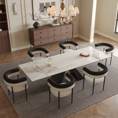Joceline 78.74'' to 110.23” Extendable Rectangular Sintered Stone Dining Table Seat 8-10