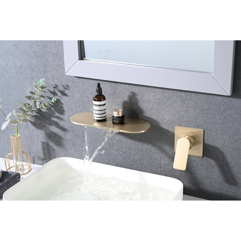 Robinet de lavabo de salle de bain, avec cascade, simple, en acier inoxydable brossé, combiné à une cascade, fixation murale en acier inoxydable