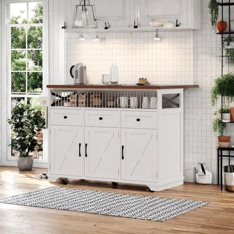 Îlot de cuisine avec abattant Farmhouse, Blanc
