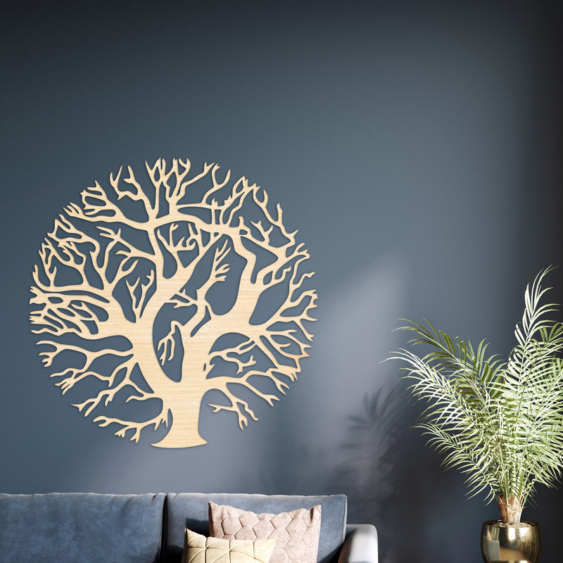 Abstrait art mural circulaire d'arbre - ACM blanc (46 po x 46 po), Noir, H 32 po x l 32 po x P 0,25 po