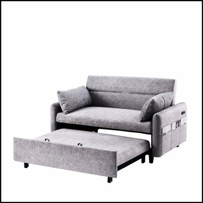 Pull Out Sleep Sofa Bed with Storage Pockets, 2 Pillows, and USB Ports for Modern Living