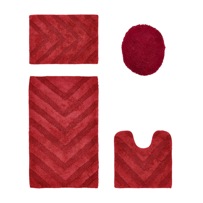 Hugo Premium 100% Cotton 2370 GSM 4-Piece Tufted Bath Rug Set with Non-Slip Spray Latex Backing, OEKO-TEX® Certified, Super Absorbent & Machine Washable, Red