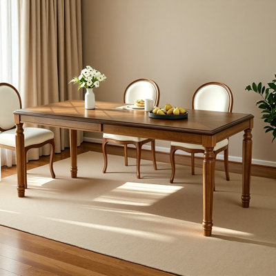Table de salle à manger rectangulaire traditionnelle avec plateau en bois et pieds tournés pour la salle à manger et la cuisine