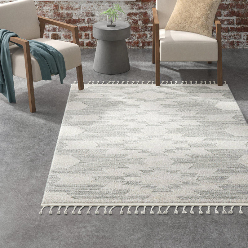 Tapis Lauri Southwestern, Rectangle 6 pi x 9 pi, Gris / Crème