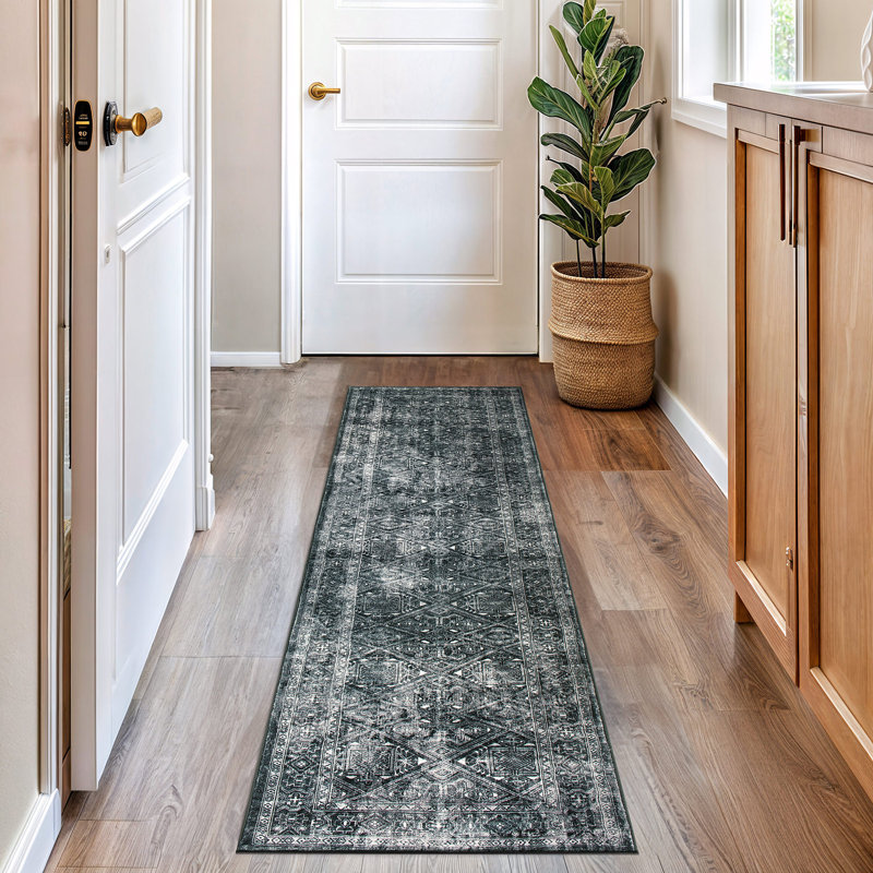 Tapis transitionnel bohémien délavé et antidérapant, Tapis de couloir 2 pi x 8 pi