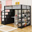 Lit mezzanine en métal avec tablettes et garde-robe