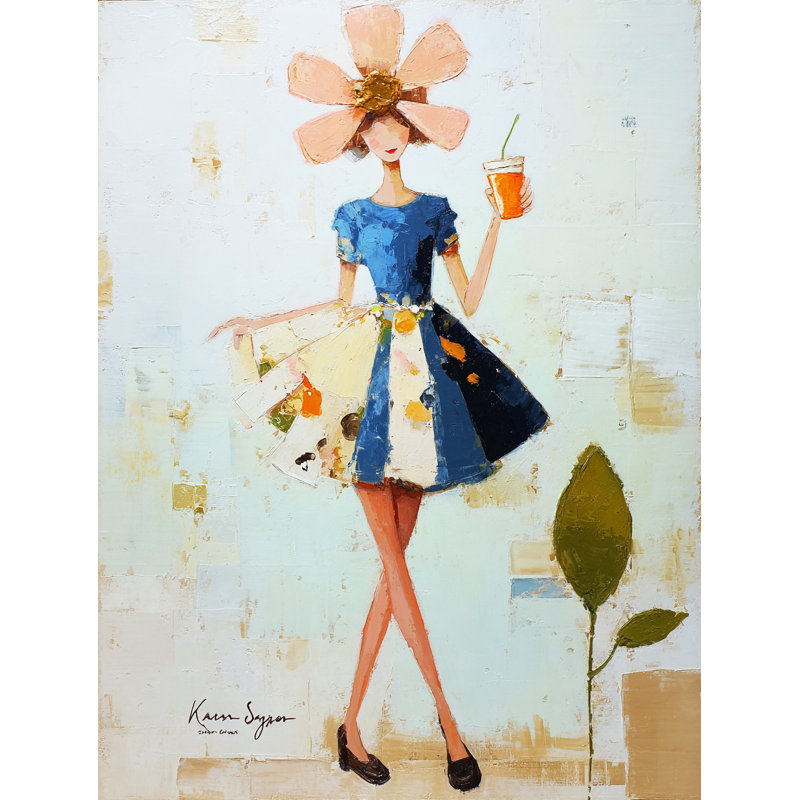 «Blooming Hat Lady with Drink», art mural sur toile