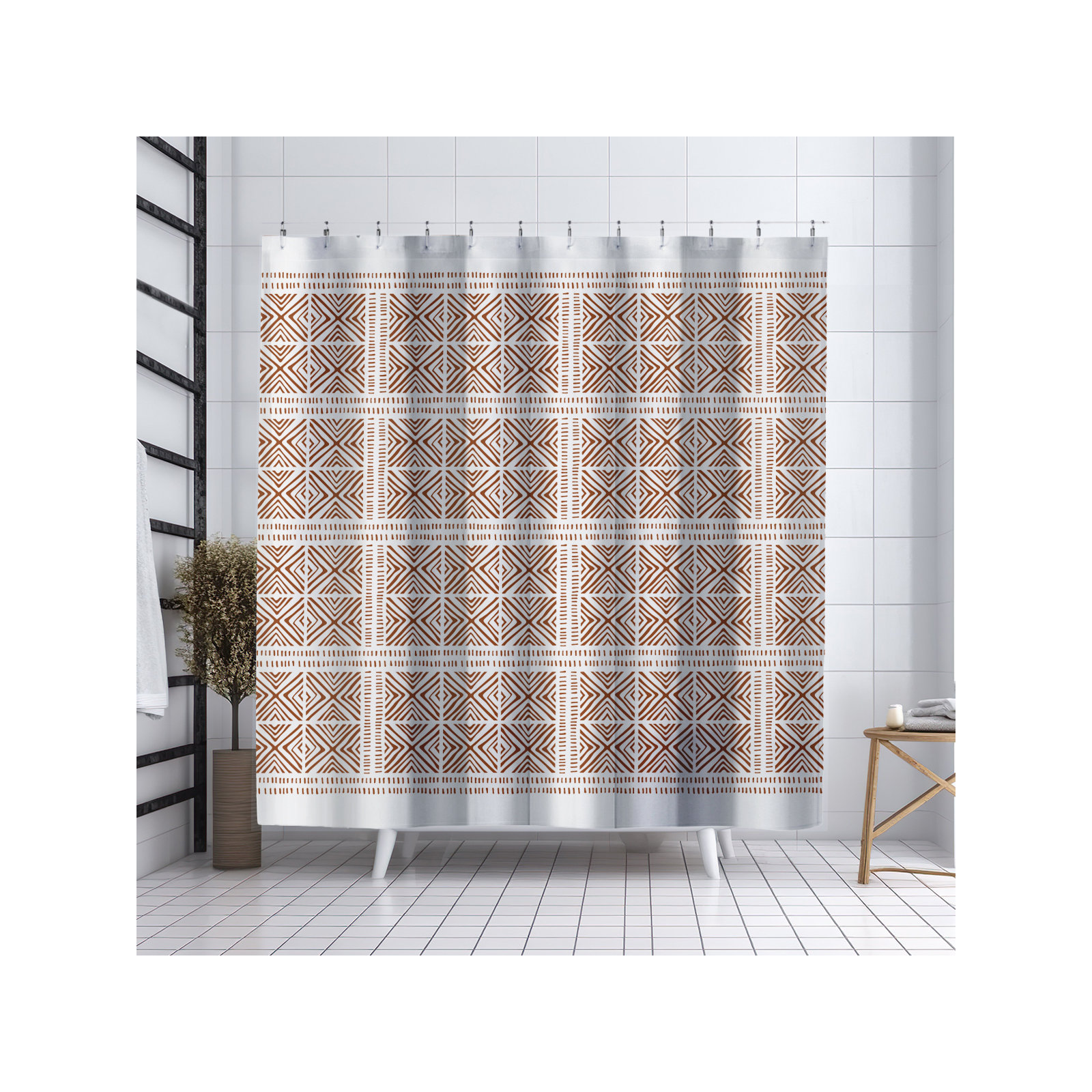 Thora Tribal Shower Curtain, ThoraTribal Burnt Orange