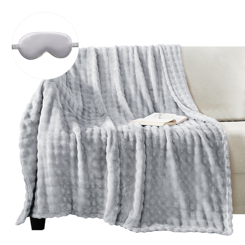Jeté luxueux en fausse fourrure de lapin, Gris, Jeté