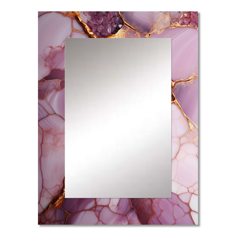 Rose et or rivière de marbre II - miroir mural abstrait unique, miroir moderne, impression d'art en métal, 32 po x 24 po
