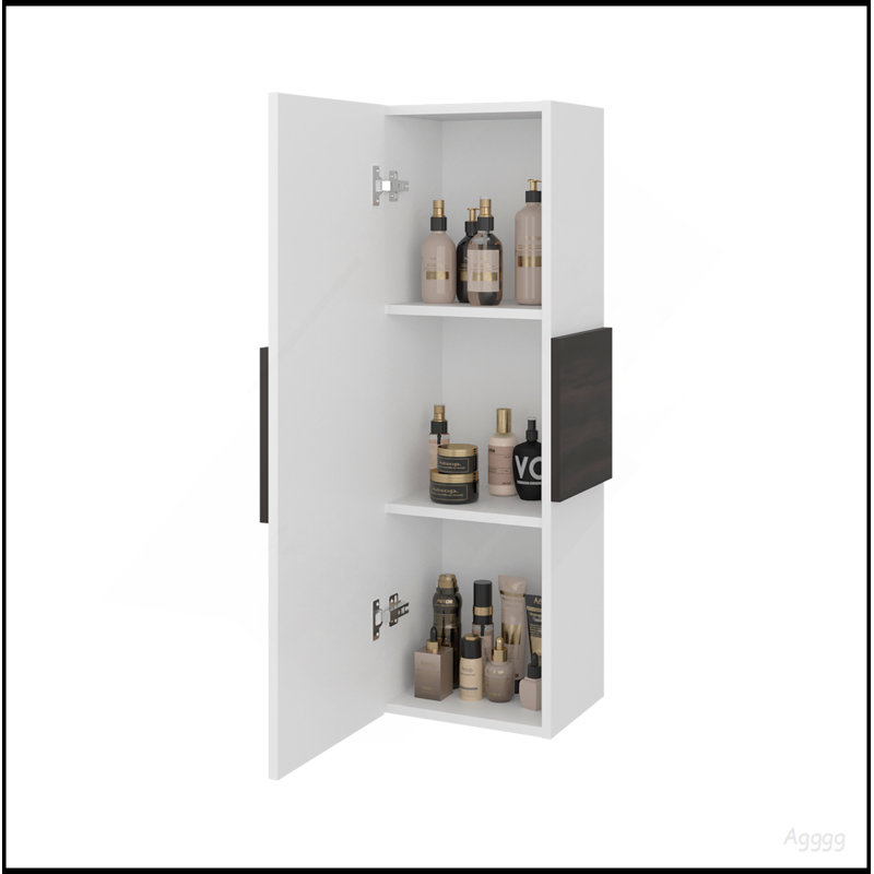 Armoire à porte simple H 38 po, trois tablettes, blanc / noyer foncé Magna
