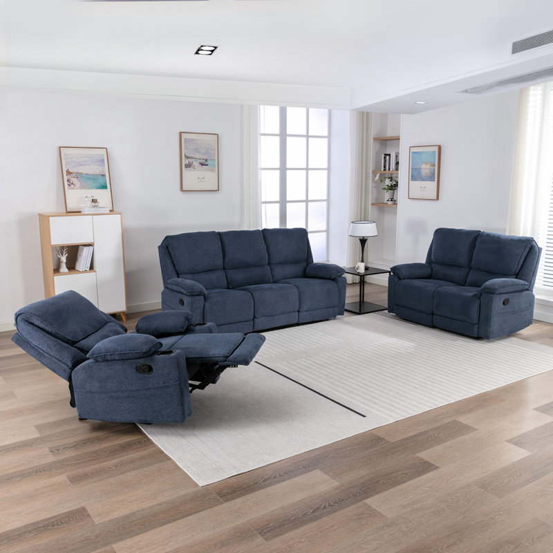 Latch Recliner 1,2 and 3 Seater Sofa Set, Blue