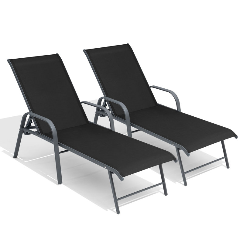 Poultney 60.6'' Aluminum Long Reclining Chaise Lounge Chairs Set, Black/Gray