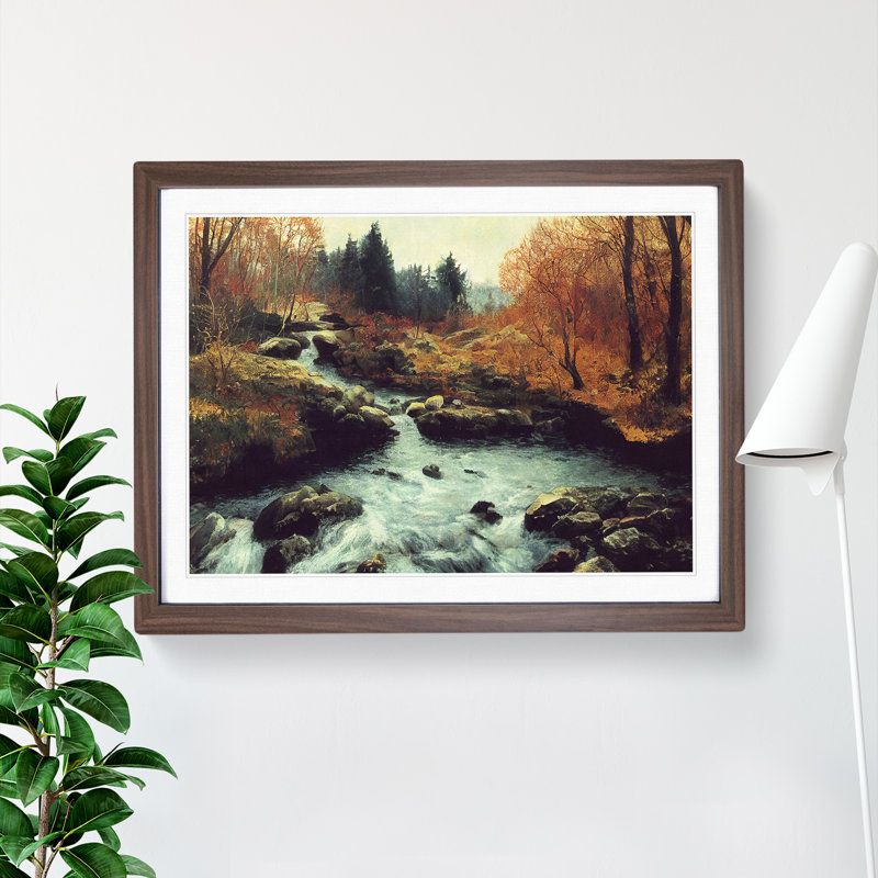 Desirable Forest Stream - Single Picture Frame Painting, Walnut, 46cm H x 64cm W x 2cm D