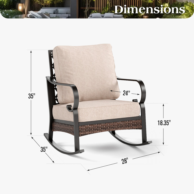 Chaise longue berçante et coulissante en métal, Coussin beige / structure noire