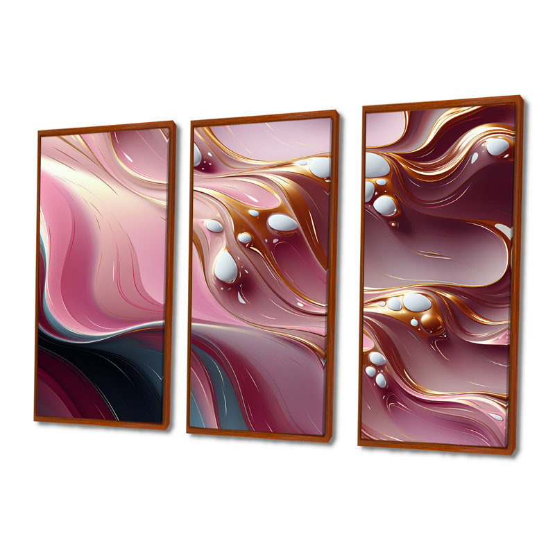 Ensemble de décorations murales liquides ruisseaux liquides or rose, Cadre flottant brun, H 28 po x l 36 po x P 1 po