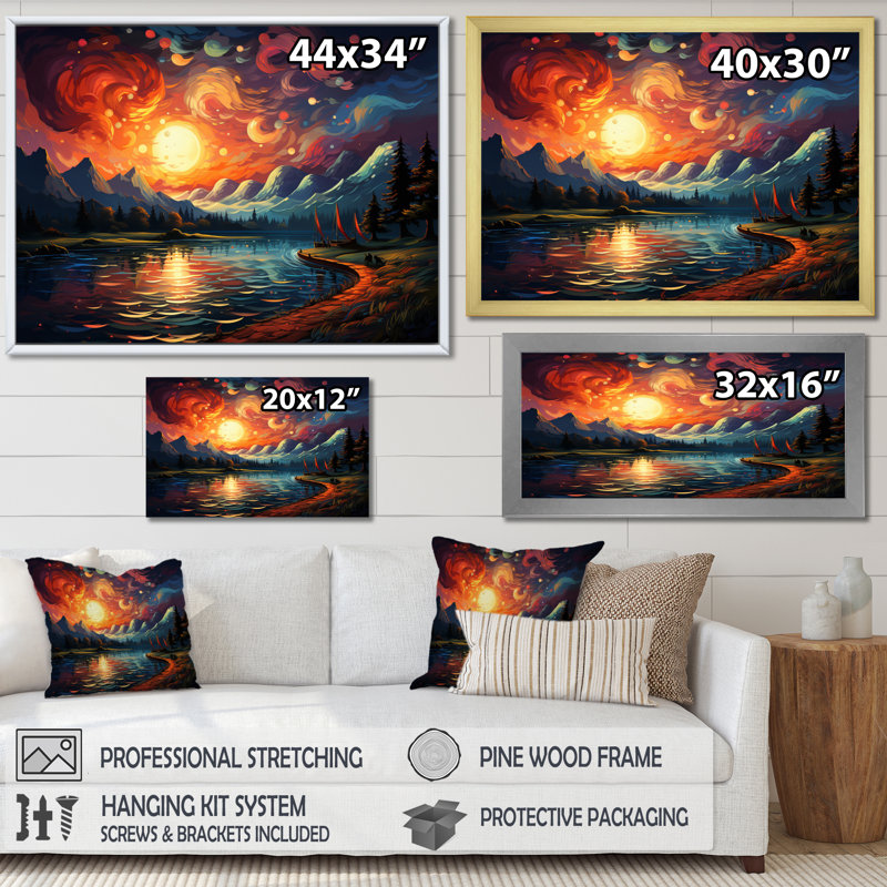 «Planets Sunset on Mountain I», reproduction sur toile, Toile tendue, H 30 po x l 40 po x P 1,5 po