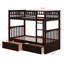 Structure de lit superposé simple au-dessus de simple avec barrière de sécurité à 2 tiroirs et échelle, convertible en lit plateforme 2