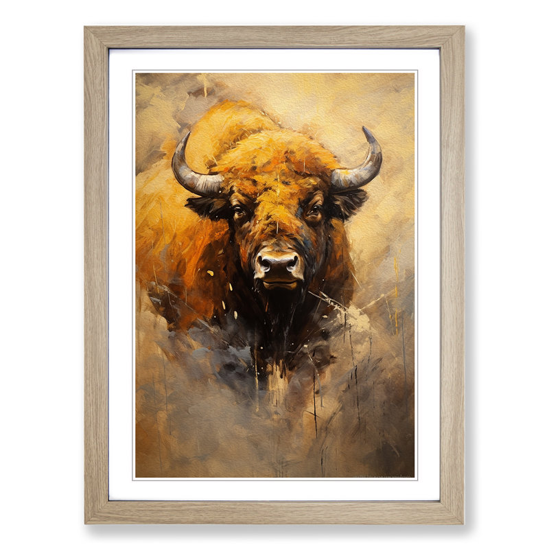 Bison Contemporary No.2 - Single Picture Frame Print on Wood, Oak, 34cm H x 25cm W x 2cm D