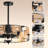 19.6In Caged Ceiling Fan With Light,Boho Rattan Flush Mount Ceiling Fan,Fandelier Ceiling Fan With Remote,Farmhouse Fan Lights Ceiling Fixtures For Kitchen, Bedroom(6 Speed, Timing)-Black