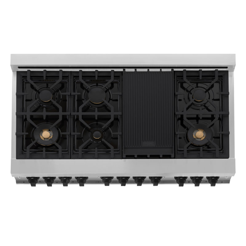 ZLINE Autograph 48" Legacy Dual Fuel Range w/ 7 Burners, Matte Black Stainless Steel with White Matte