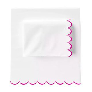 Allena 400TC Cotton Scallop Embroidery Sateen Cotton 4 Piece Sheet Set Fitted Sheet Fits Upto 16" Deep Pocket, Hot Pink