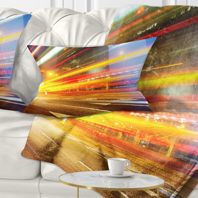 Car Light Trails in Hong Kong - Cityscape Printed Pillow