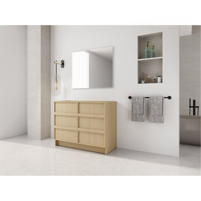Meuble-lavabo autoportant de 42 po (41-3 / 4 po) et 2 portes d'armoire à fermeture en douceur, contreplaqué, chêne dune - évier exclu