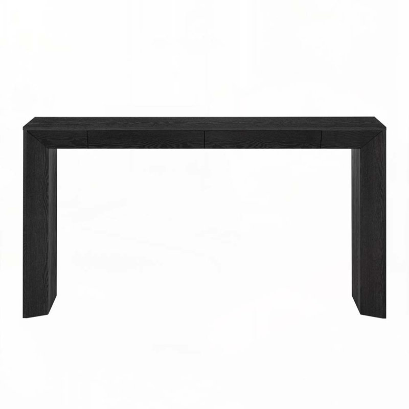 Rectangular Top Console Table with 2 Concealed Drawers, Thickened Legs, Black
