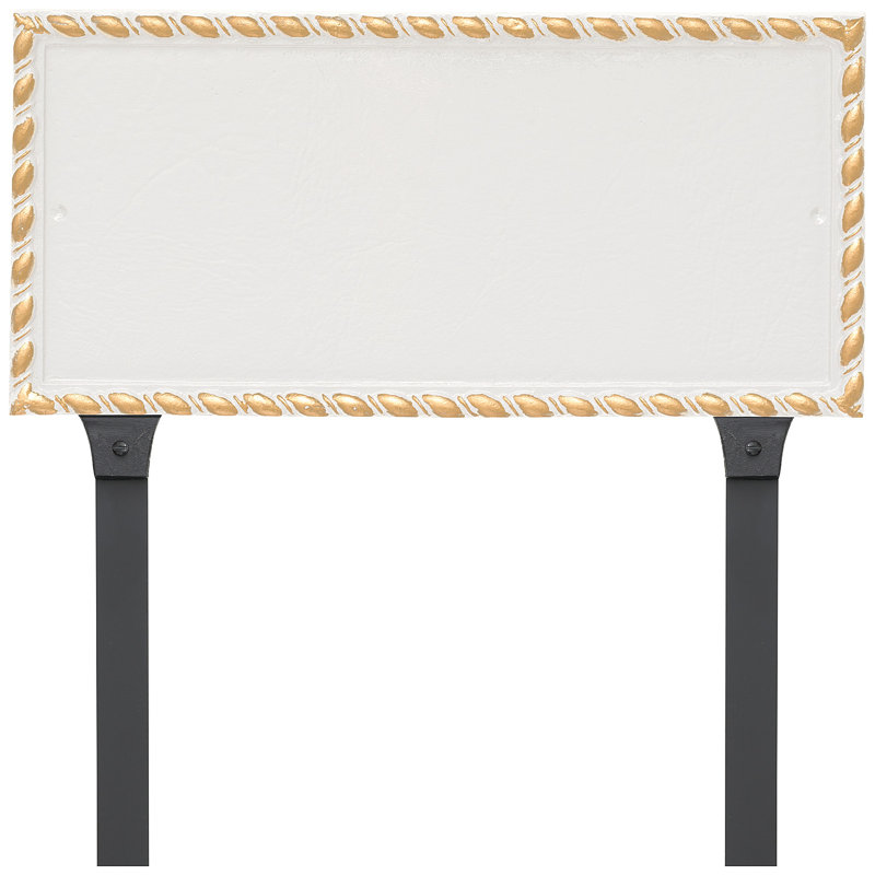 Plaque d'adresse rectangulaire à deux lignes avec piquets de pelouse Franklin, Blanc / Doré, Oui