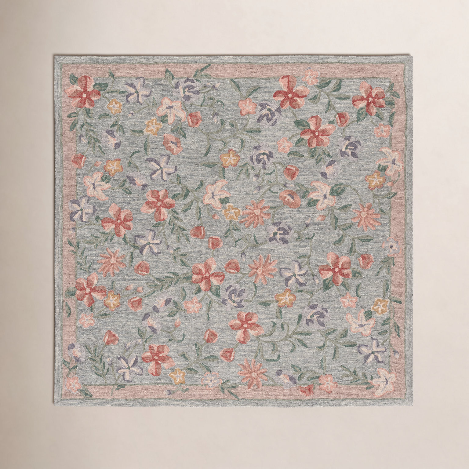 Martha Stewart Hand-Tufted Floral Wool Rug, Square 6'