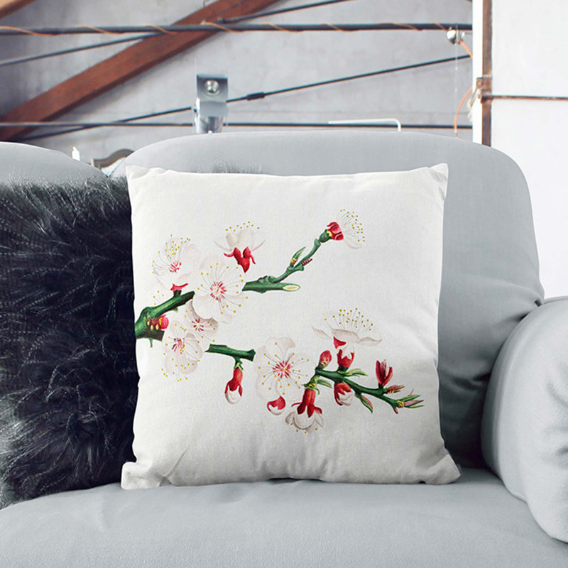Floral Square Throw Cushion, 40cm H x 40cm W x 15cm D, Stone
