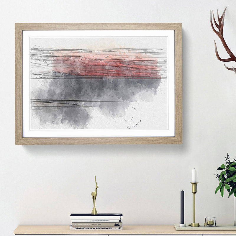 Sunset over Alaska in Abstract - Picture Frame Graphic Art Print, 36cm H x 48cm W x 2cm D, Oak Framed