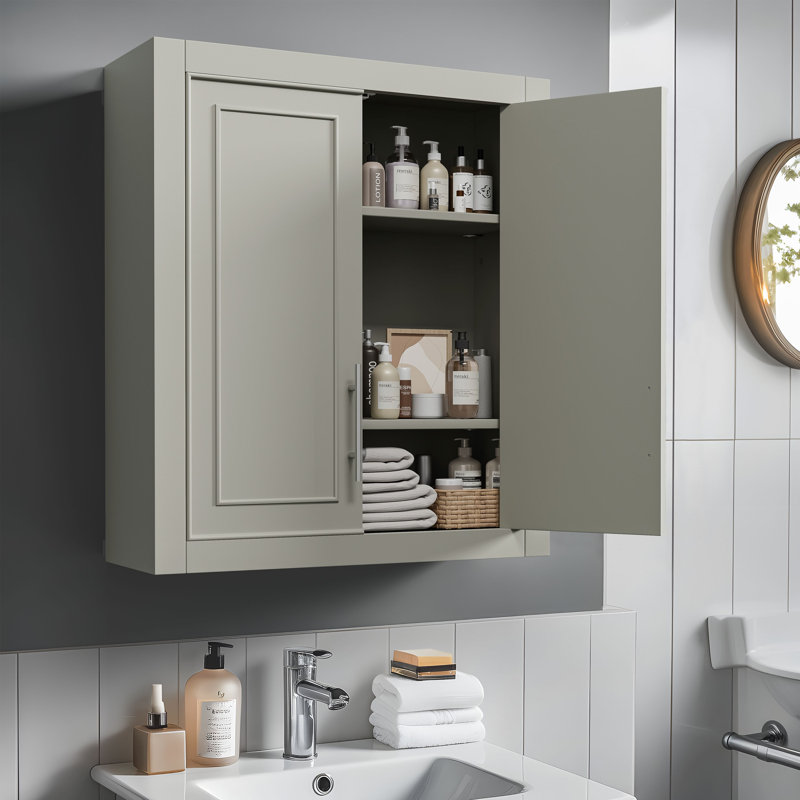 Coster 26" H Wall-Mounted Bathroom Cabinet with Adjustable Shelf, Gray, 26" H x 22" W x 8" D