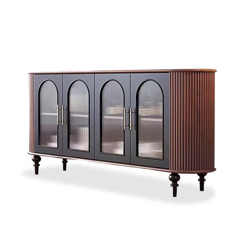 Buffet en bois massif noir et noyer