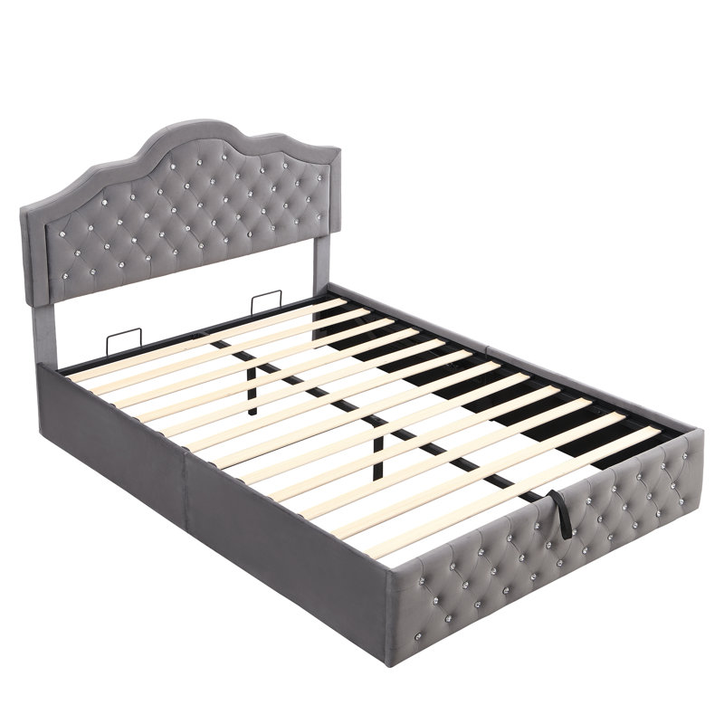 Holloman Upholstered Velvet Lift Up Storage Ottoman Bed