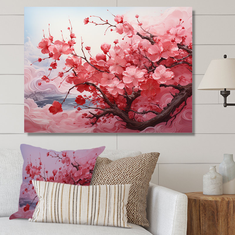 «Pink Blossom Cheery Tree Wind II», art mural cerise, Toile tendue, H 34 po x l 44 po x P 1,5 po