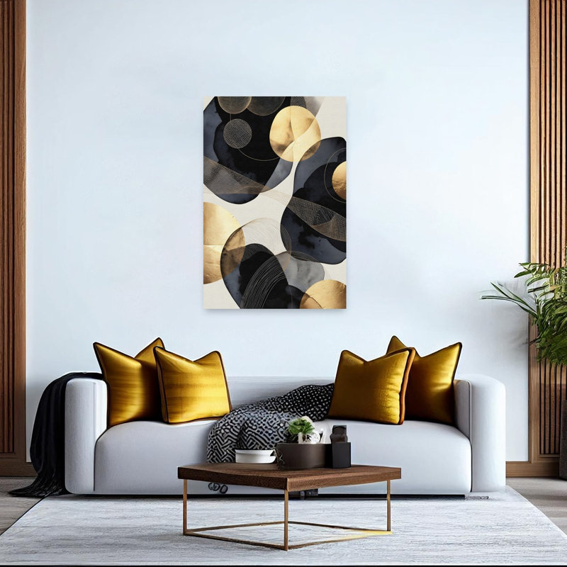 Golden Indigo Flow Abstract Contemporary Elegant Wall Art Print 1 Piece Wrapped Canvas Wall Art, 152.4cm H x 101.6cm W