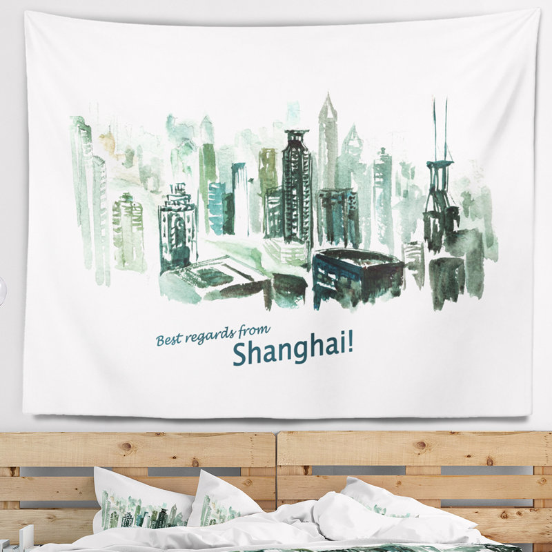 Tapisserie d'illustration vectorielle shanghai cityscape, H 32 po x l 39 po