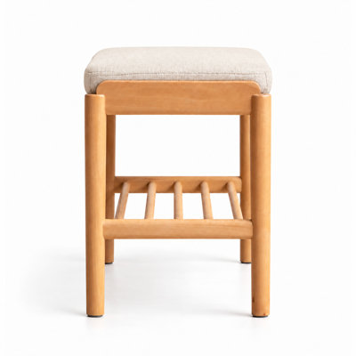 Upholstered Beech Wood Shoe Storage Bench with Ivory Cushion