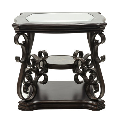 Graceful 2 End Table: Glass Top, Shelf, Metal Legs, Dark Brown Table With Top And Case