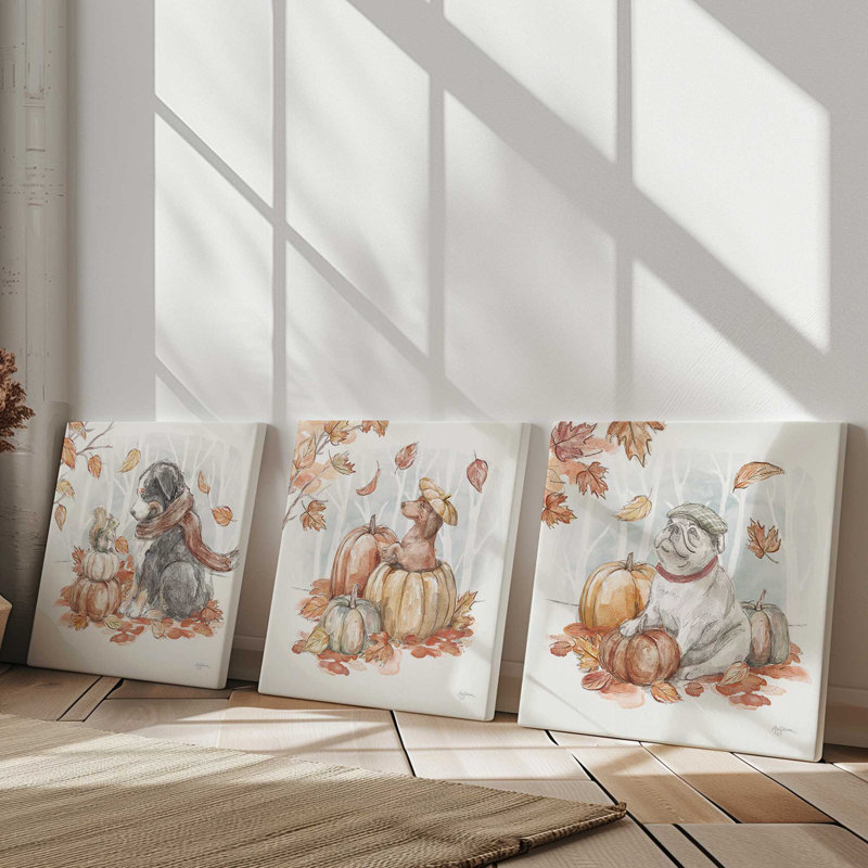 «Pumpkin Patch Pup», ensemble de 3 impressions sur toile, H 13 po x l 39 po, Impression encadrée sans passe-partout