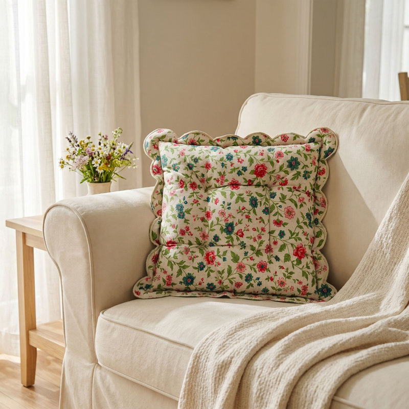 Coussin de chaise floral en coton festonné