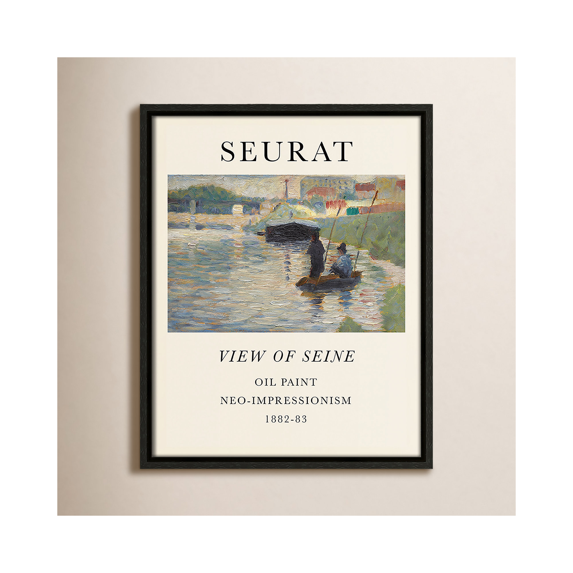 View Of Seine by Georges Seurat, Espresso Floater Frame, 61.5" H x 41.5" W x 2" D, No