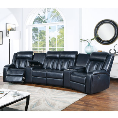 Arvydas 138" Wide Faux Leather Home Theater Sectional with Cup Holder by Lark Manor